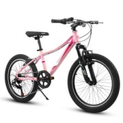 Raistyw 20 inch Mountain Bike Bicycle, Shimano 7 Speed Front Suspension Bicycle with V-Brake, Carbon Steel Bike for Outdoor, Pink